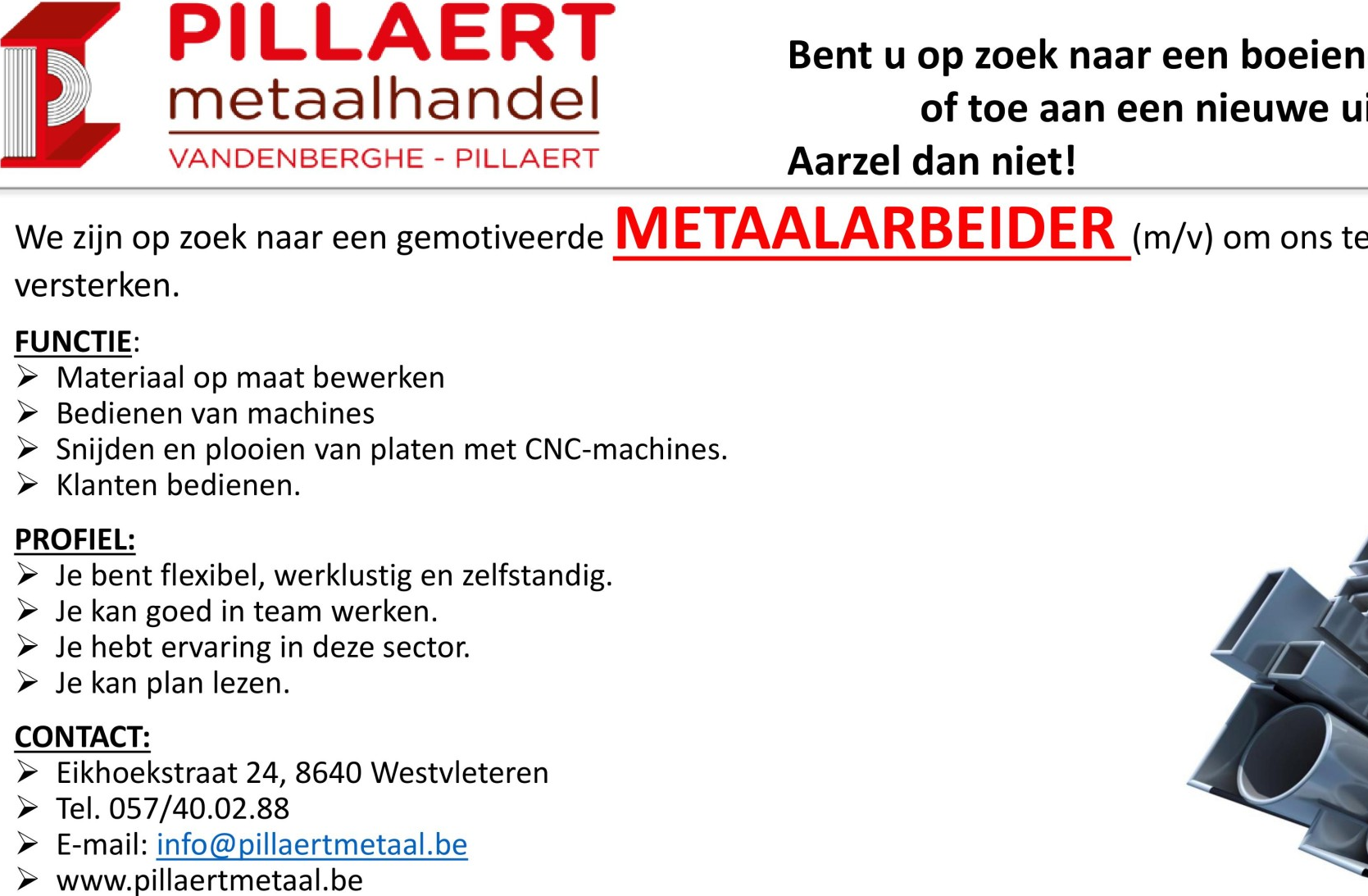 VACATURE METAALARBEIDER